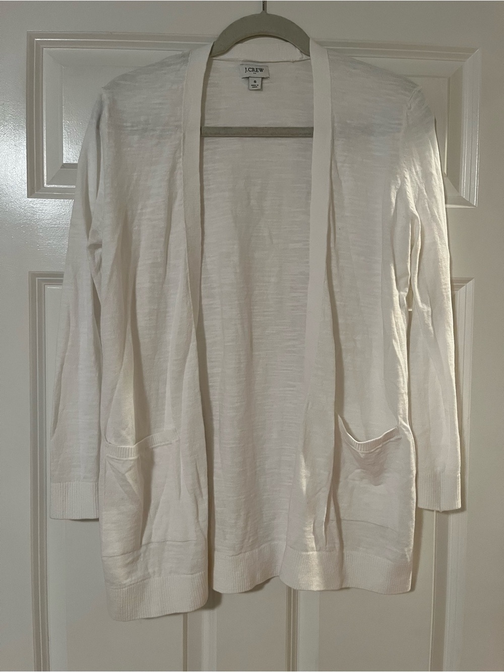J. Crew 100% cotton Women's white Open-Front Lightweight Cardigan w/pockets sz S